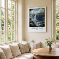 Victoria Falls Poster - Zimbabwe Travel Art - Lush Green Waterfall Home Decor