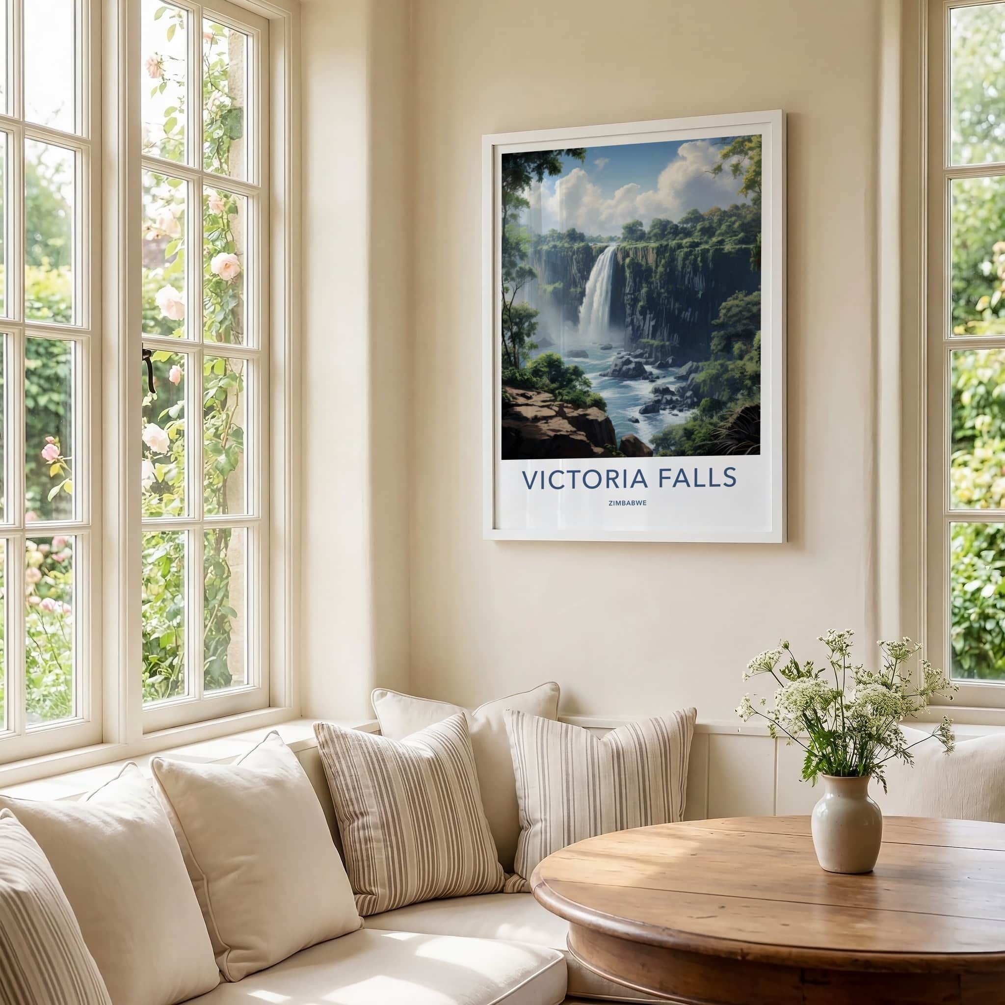 Victoria Falls Poster - Zimbabwe Travel Art - Lush Green Waterfall Home Decor