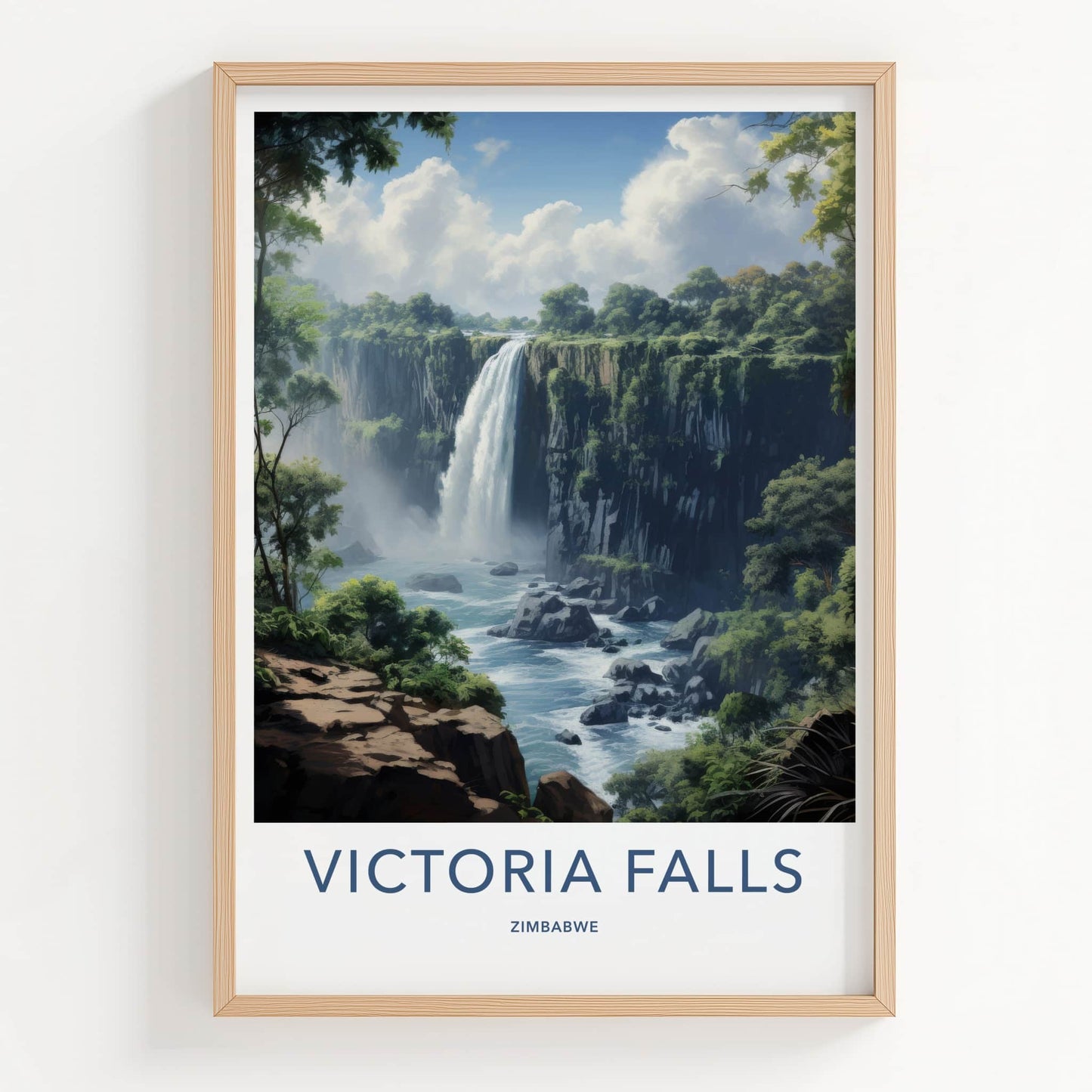 Victoria Falls Poster - Zimbabwe Travel Art - Lush Green Waterfall Home Decor