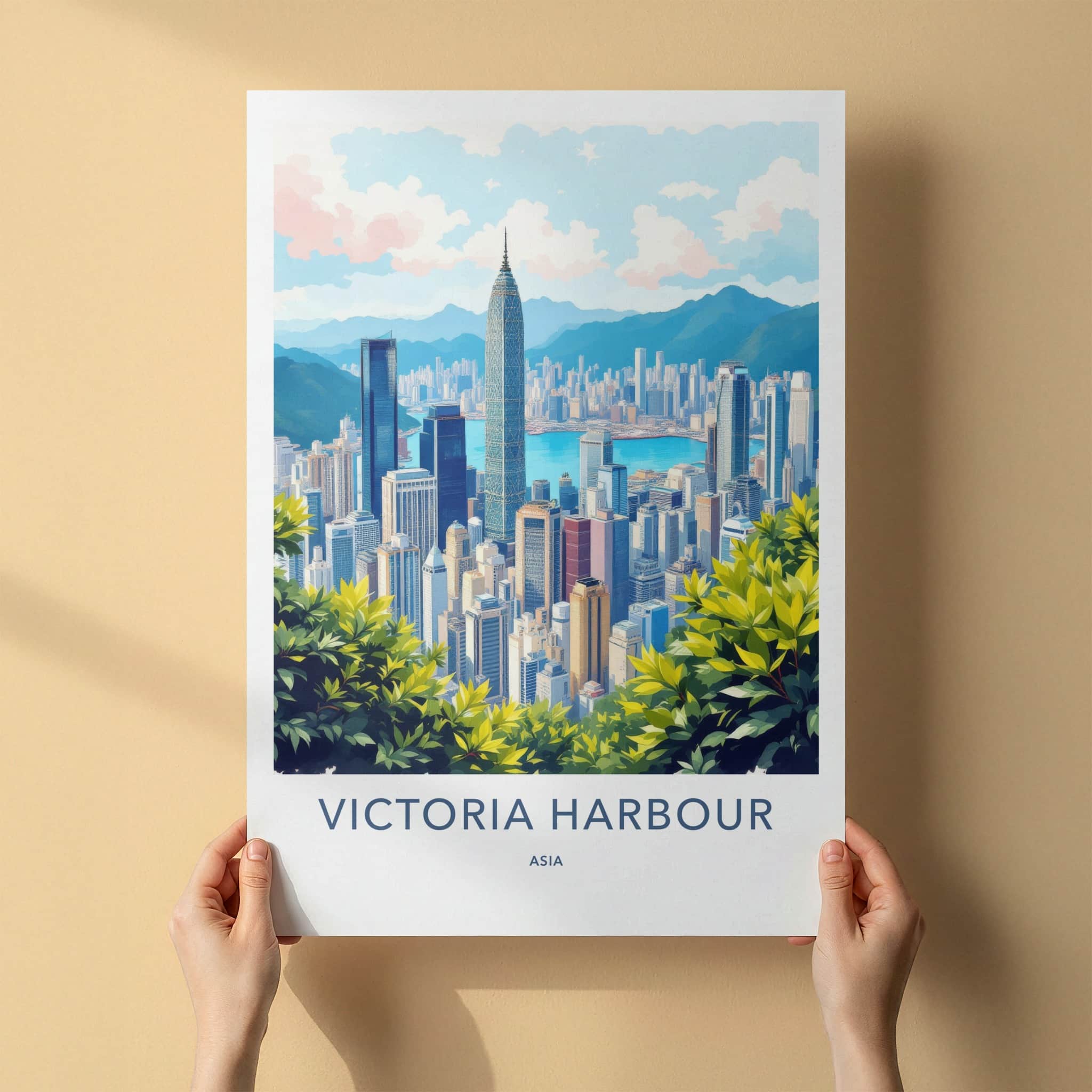 Victoria Harbour Poster - China Travel Art - Dynamic City Skyline Harbor Home Decor