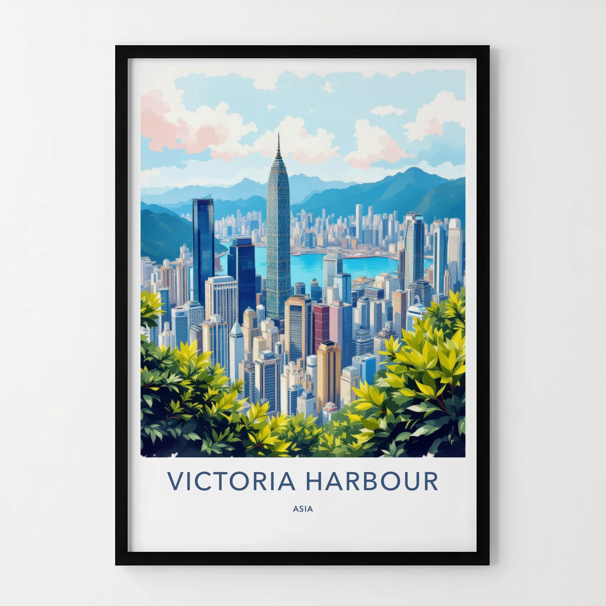Victoria Harbour Poster - China Travel Art - Dynamic City Skyline Harbor Home Decor