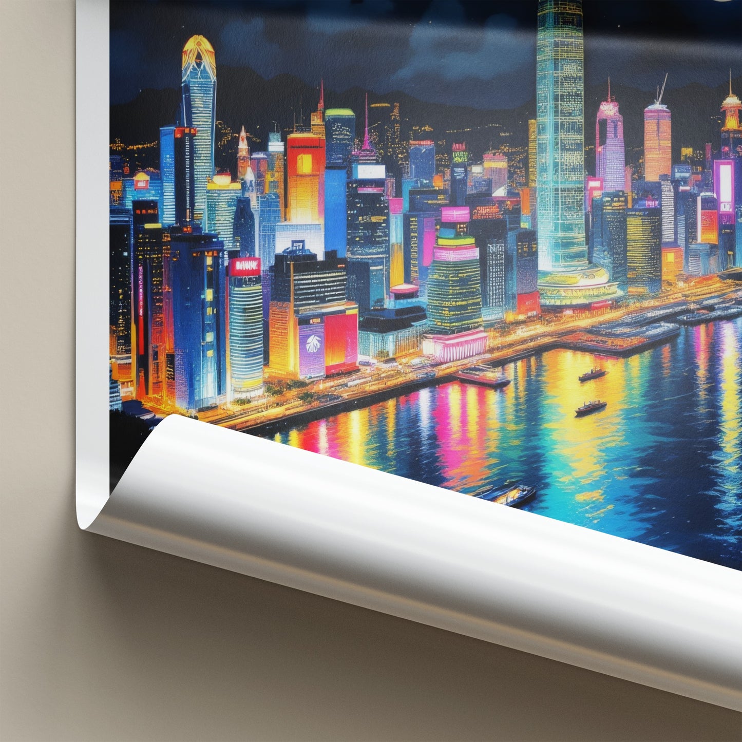 Victoria Harbour Poster - Hong Kong Art Print - Vibrant City Lights Home Decor