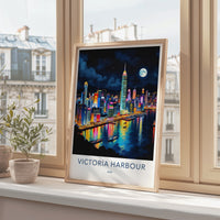 Victoria Harbour Poster - Hong Kong Art Print - Vibrant City Lights Home Decor