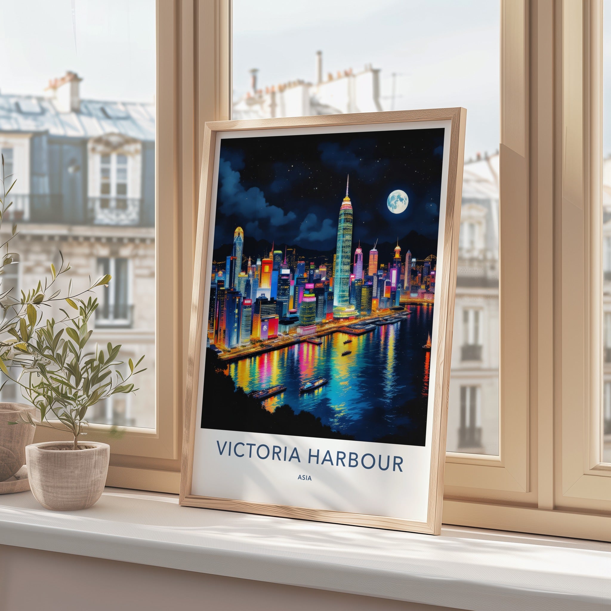Victoria Harbour Poster - Hong Kong Art Print - Vibrant City Lights Home Decor