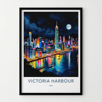 Victoria Harbour Poster - Hong Kong Art Print - Vibrant City Lights Home Decor