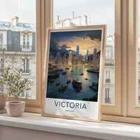 Victoria Harbour Poster - Hong Kong Travel Art - Twilight City Boats Home Decor