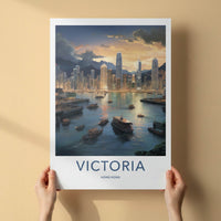 Victoria Harbour Poster - Hong Kong Travel Art - Twilight City Boats Home Decor