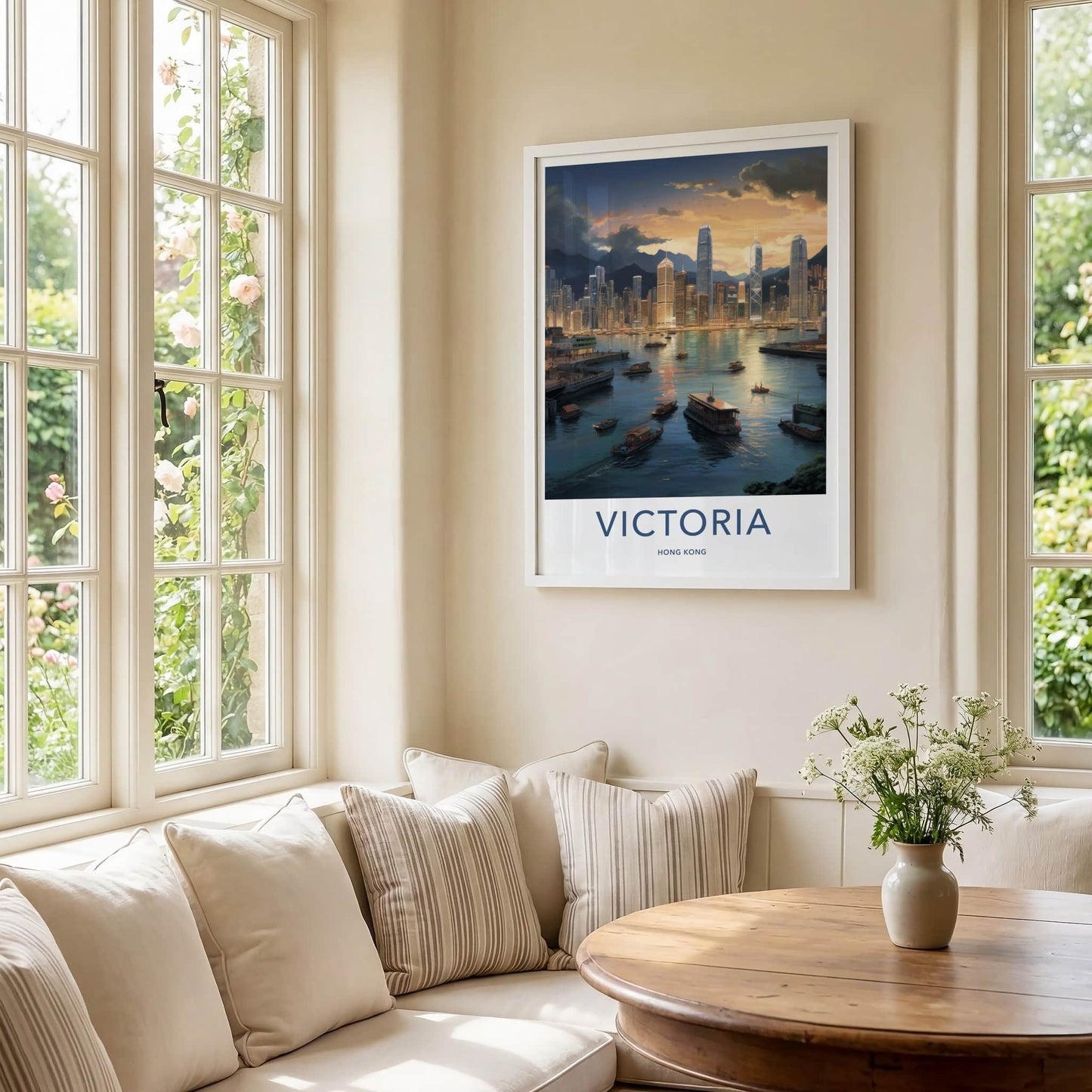 Victoria Harbour Poster - Hong Kong Travel Art - Twilight City Boats Home Decor