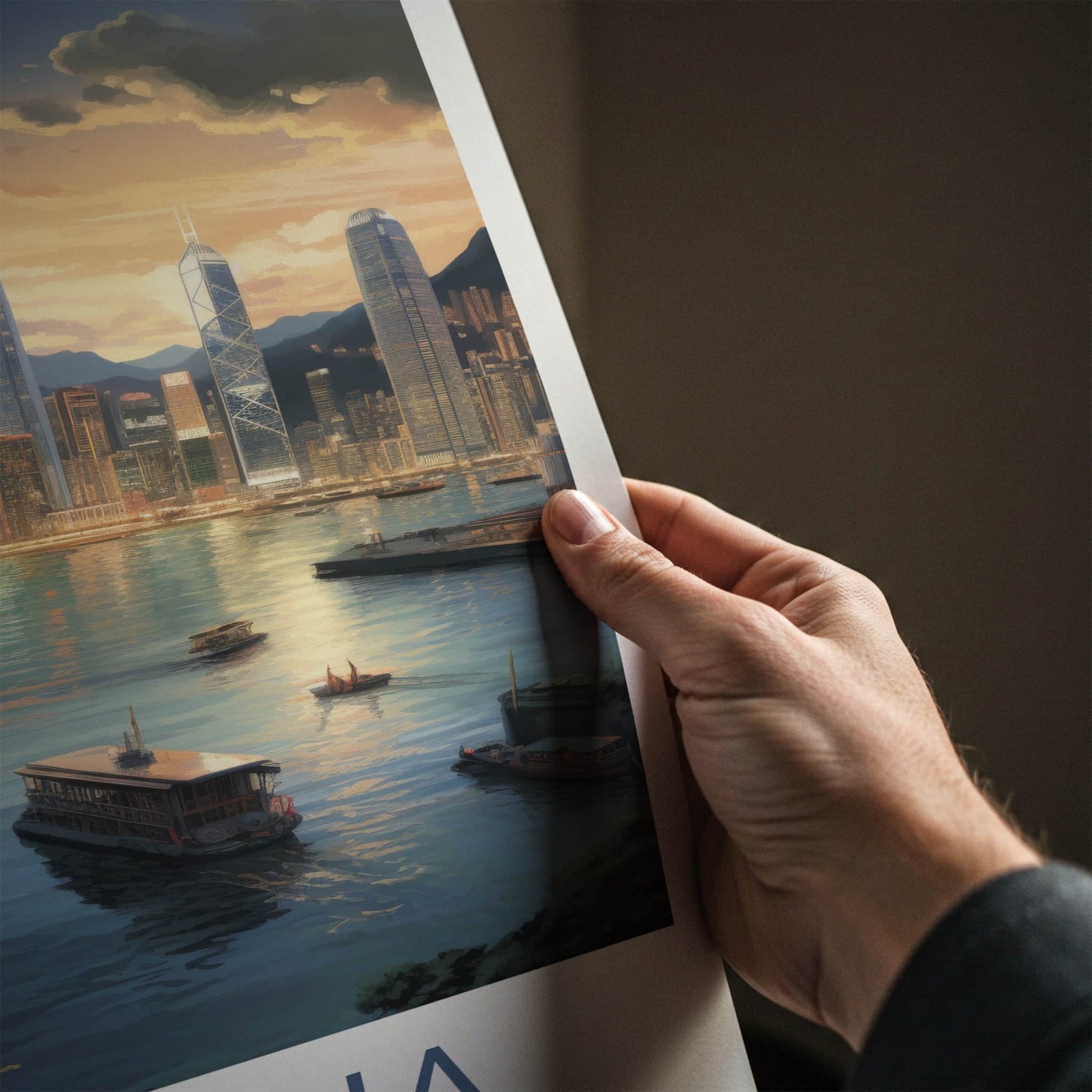 Victoria Harbour Poster - Hong Kong Travel Art - Twilight City Boats Home Decor