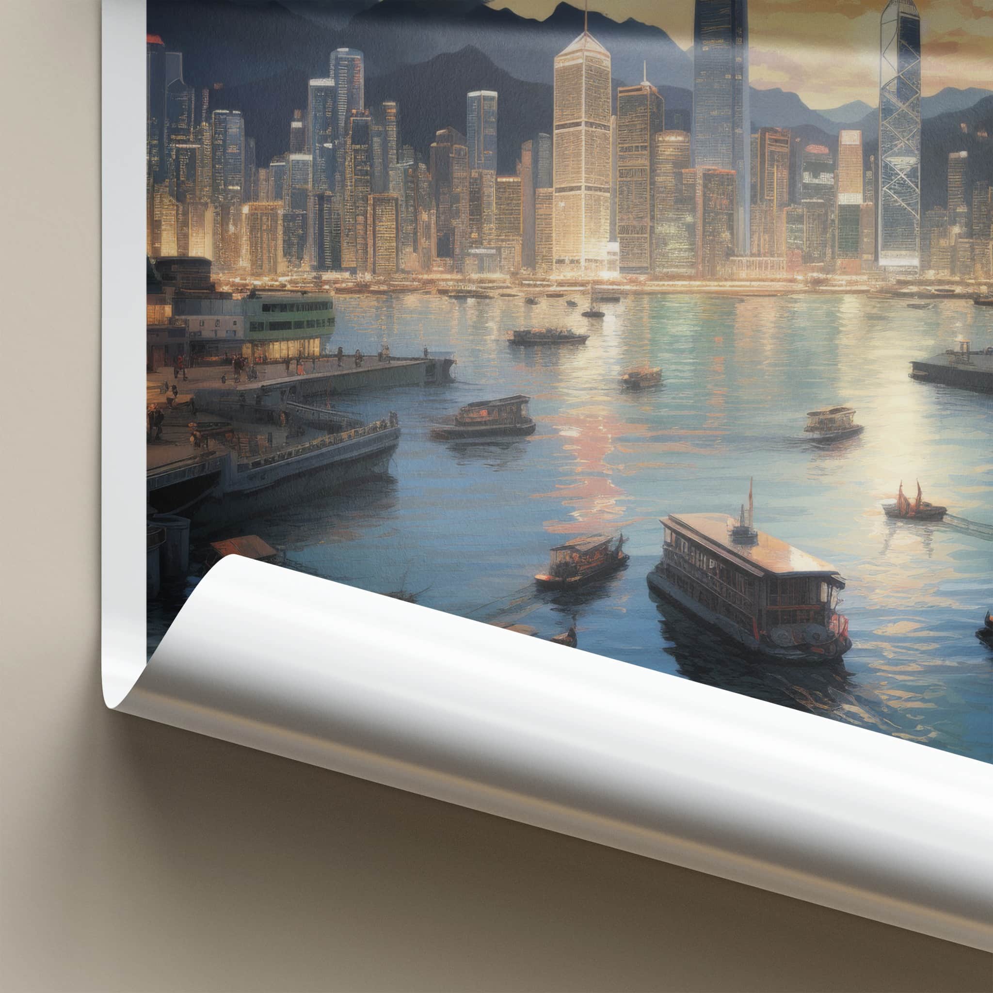 Victoria Harbour Poster - Hong Kong Travel Art - Twilight City Boats Home Decor