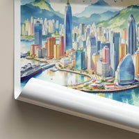 Victoria Harbour Poster - Hong Kong Travel Art - Vibrant City Harbor Home Decor