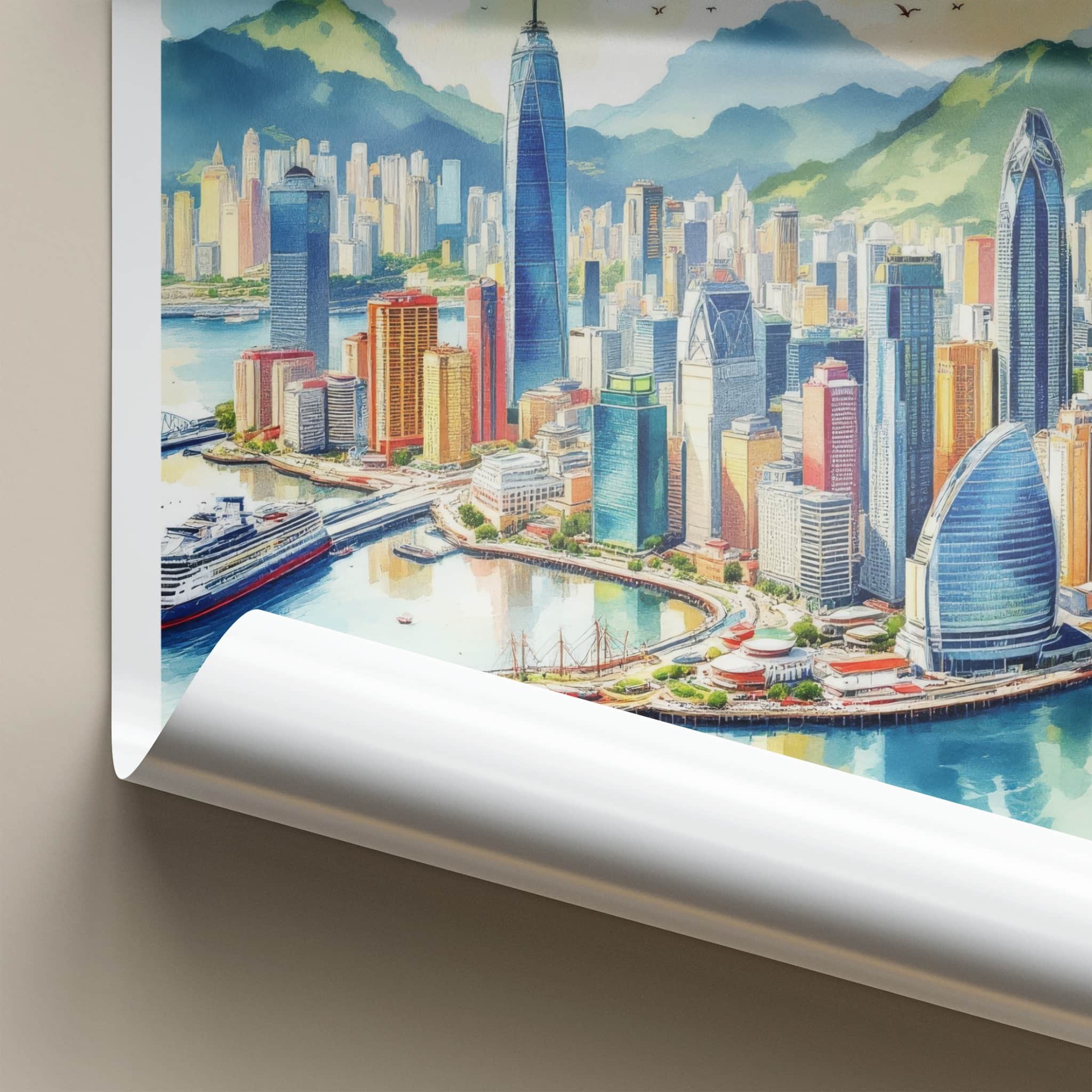Victoria Harbour Poster - Hong Kong Travel Art - Vibrant City Harbor Home Decor