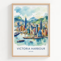 Victoria Harbour Poster - Hong Kong Travel Art - Vibrant City Harbor Home Decor