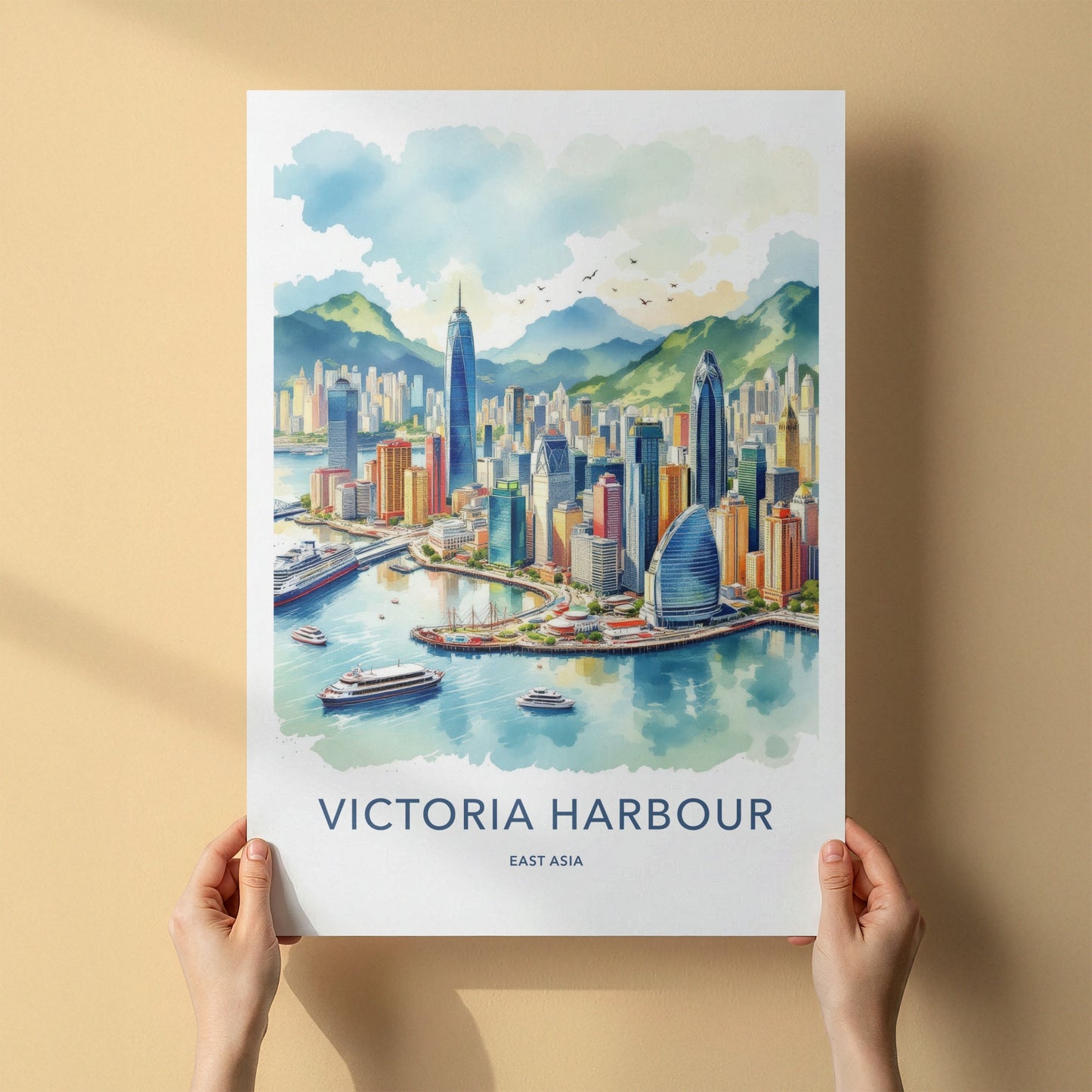 Victoria Harbour Poster - Hong Kong Travel Art - Vibrant City Harbor Home Decor