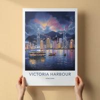 Victoria Harbour Poster - Hong Kong Travel Art - Vibrant City Night Home Decor