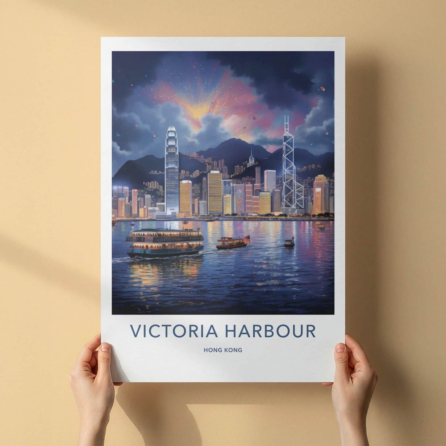 Victoria Harbour Poster - Hong Kong Travel Art - Vibrant City Night Home Decor