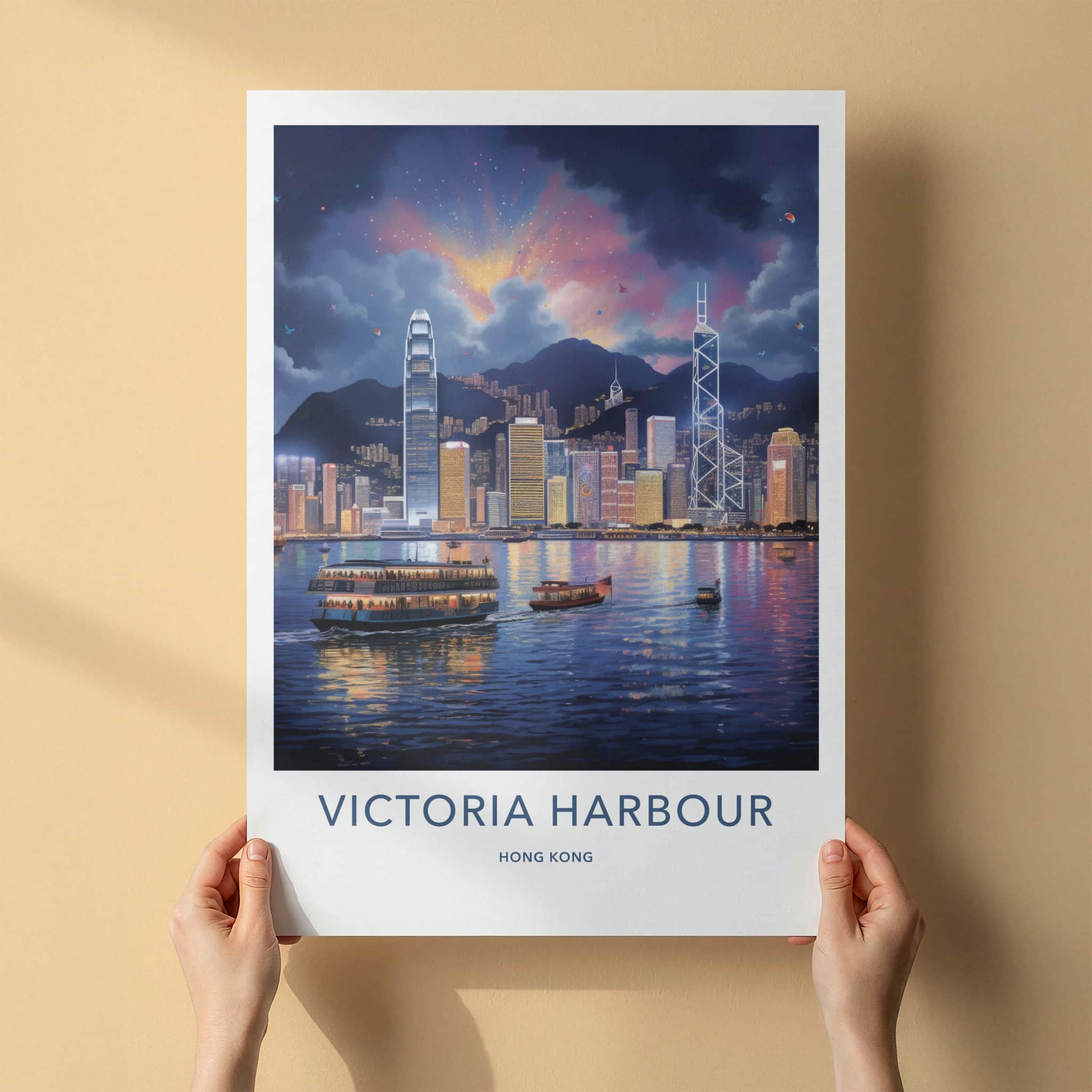Victoria Harbour Poster - Hong Kong Travel Art - Vibrant City Night Home Decor