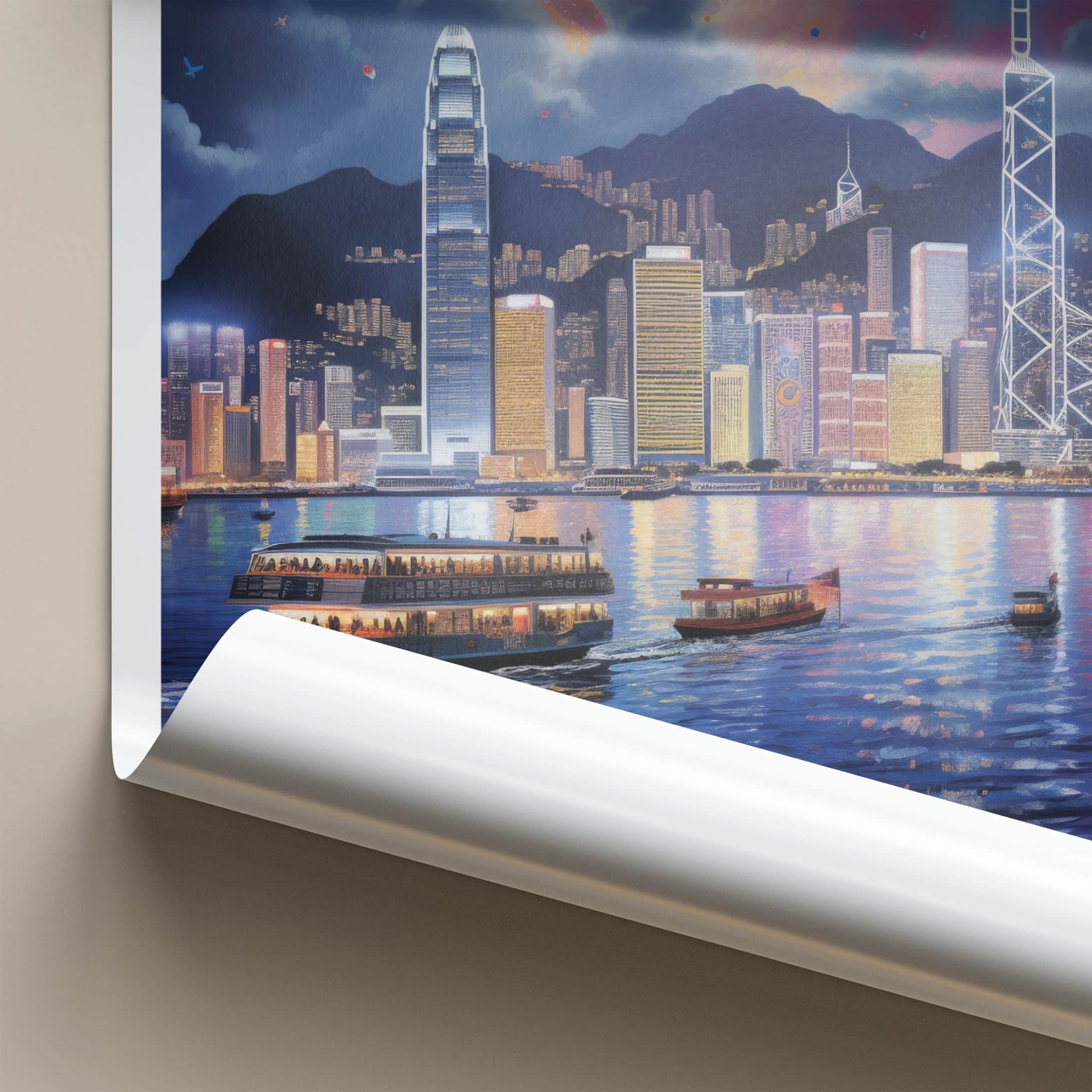 Victoria Harbour Poster - Hong Kong Travel Art - Vibrant City Night Home Decor