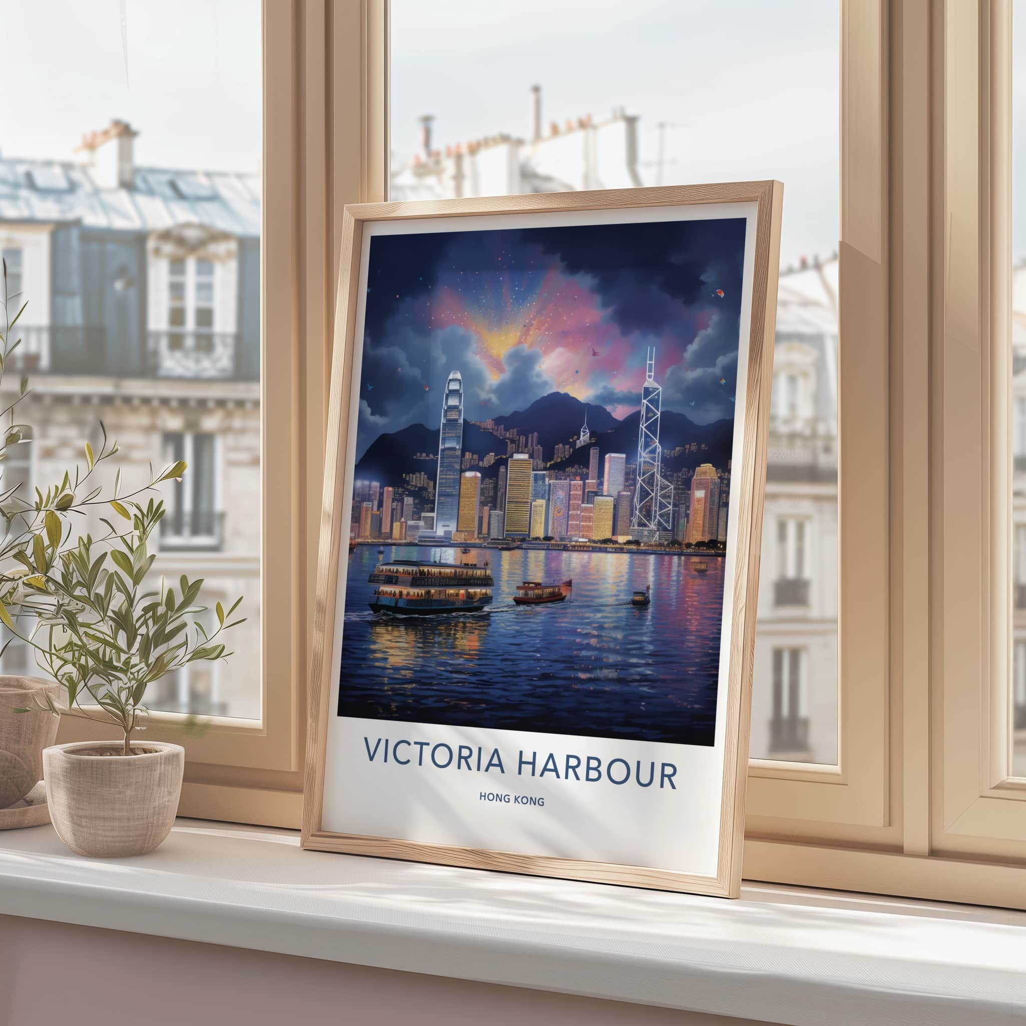 Victoria Harbour Poster - Hong Kong Travel Art - Vibrant City Night Home Decor
