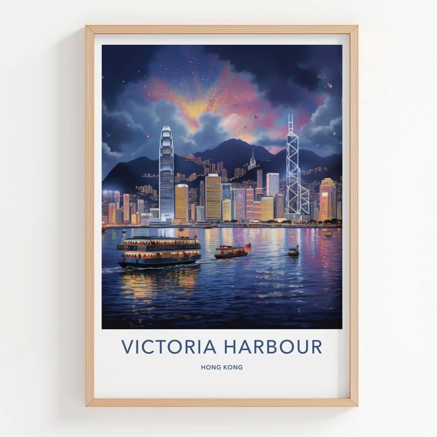 Victoria Harbour Poster - Hong Kong Travel Art - Vibrant City Night Home Decor