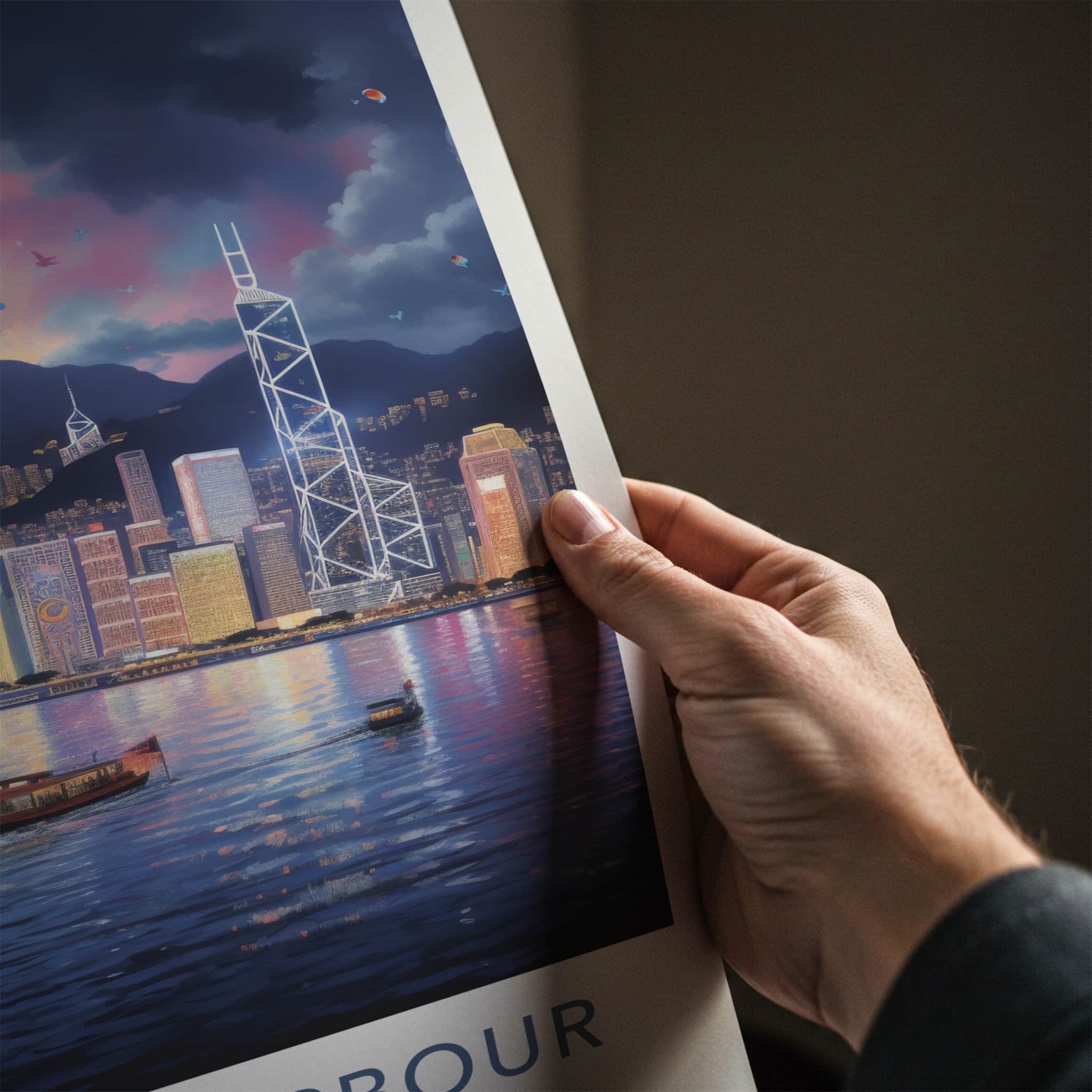 Victoria Harbour Poster - Hong Kong Travel Art - Vibrant City Night Home Decor