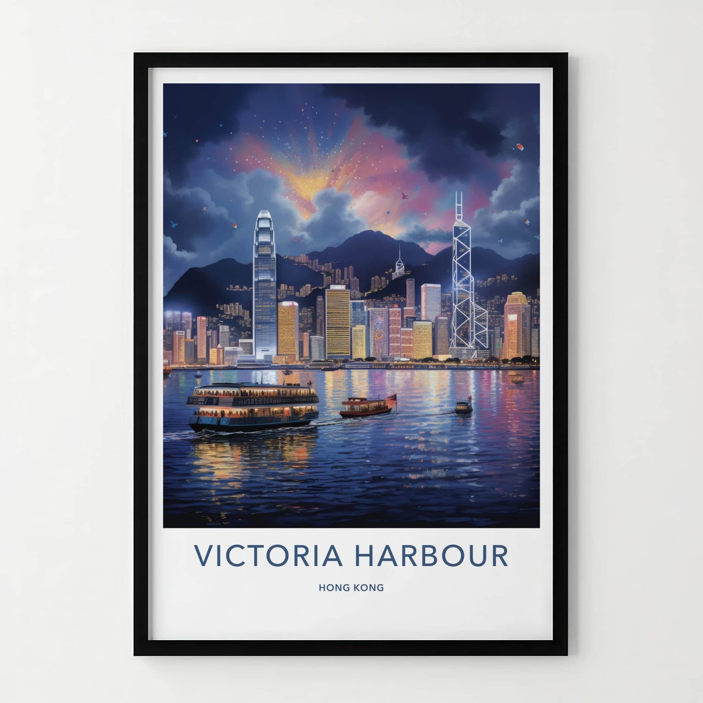 Victoria Harbour Poster - Hong Kong Travel Art - Vibrant City Night Home Decor