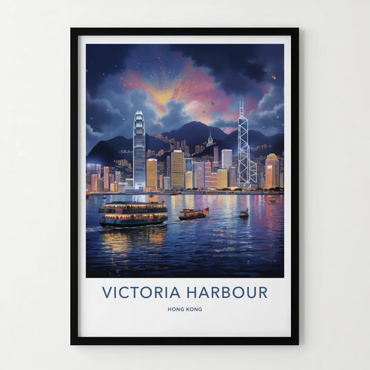 Victoria Harbour Poster - Hong Kong Travel Art - Vibrant City Night Home Decor
