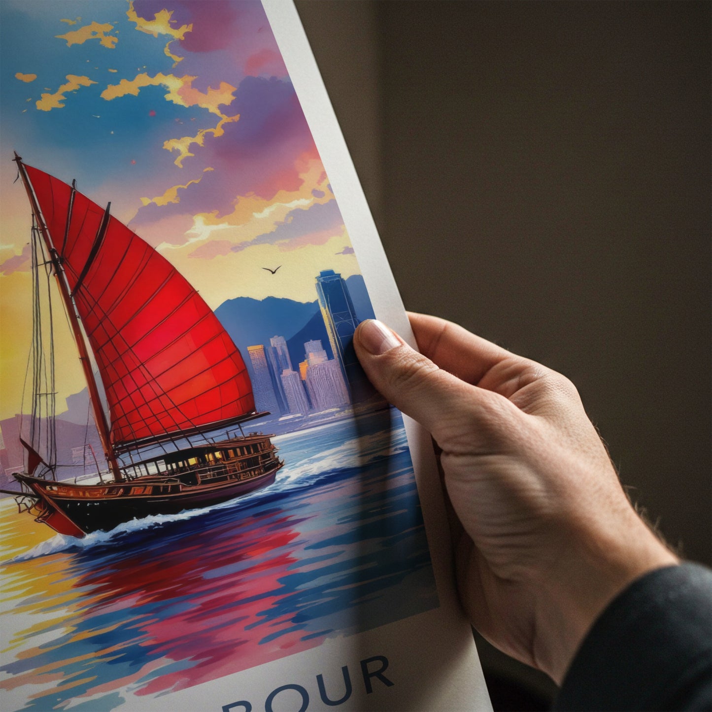 Victoria Harbour Poster - Hong Kong Travel Art - Warm Asia Sunset Wall Decor