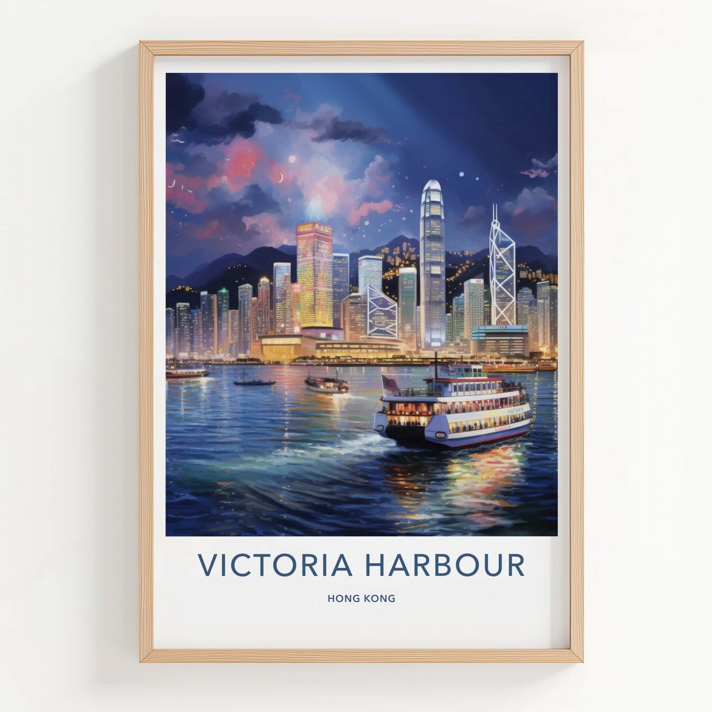 Victoria Harbour Poster - Hong Kong Wall Art - Vibrant City Skyline Home Decor