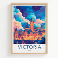 Victoria Poster - Canada Travel Art - Colorful Skyline Night Home Decor