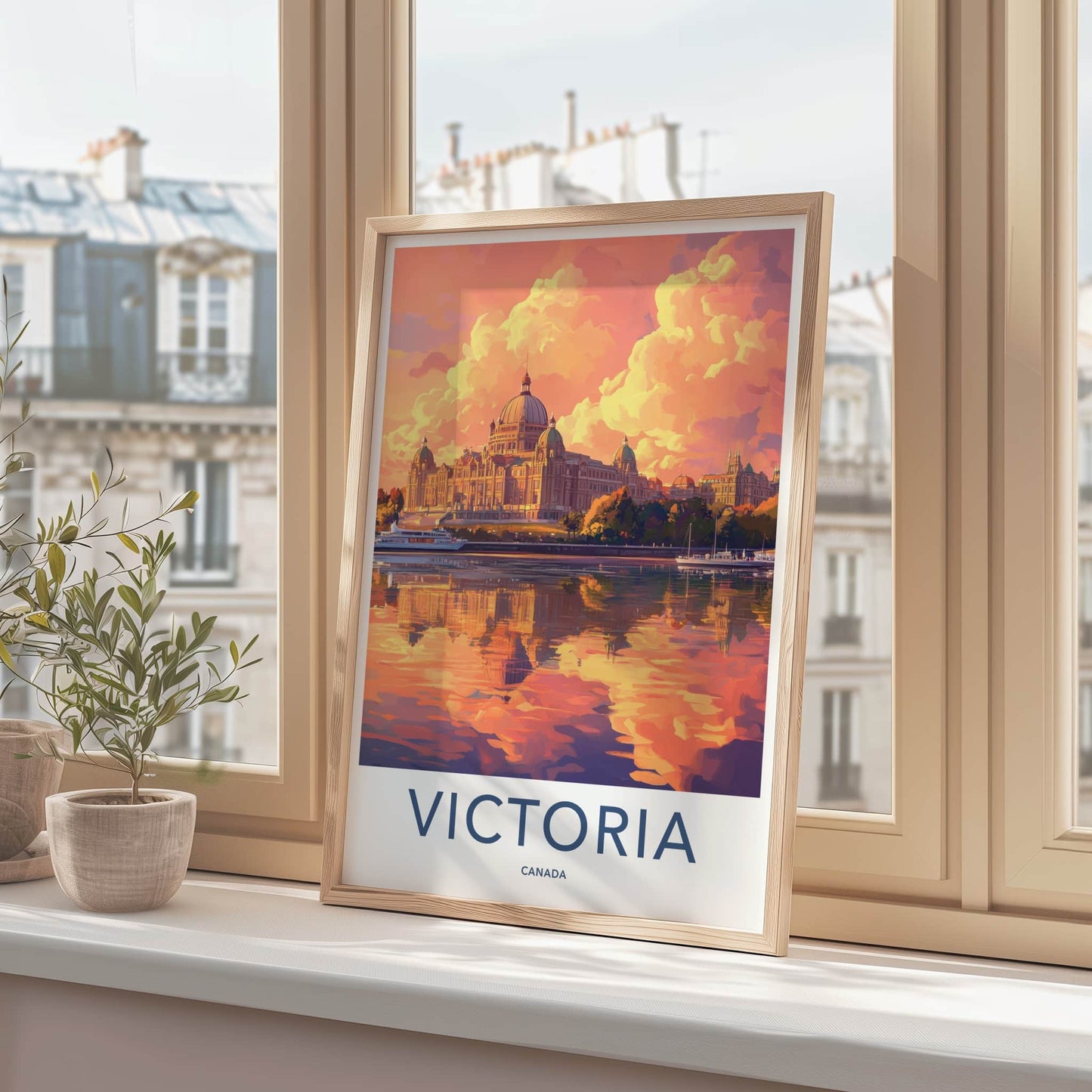 Victoria Poster - Canada Travel Art - Golden Hour Reflection Home Decor