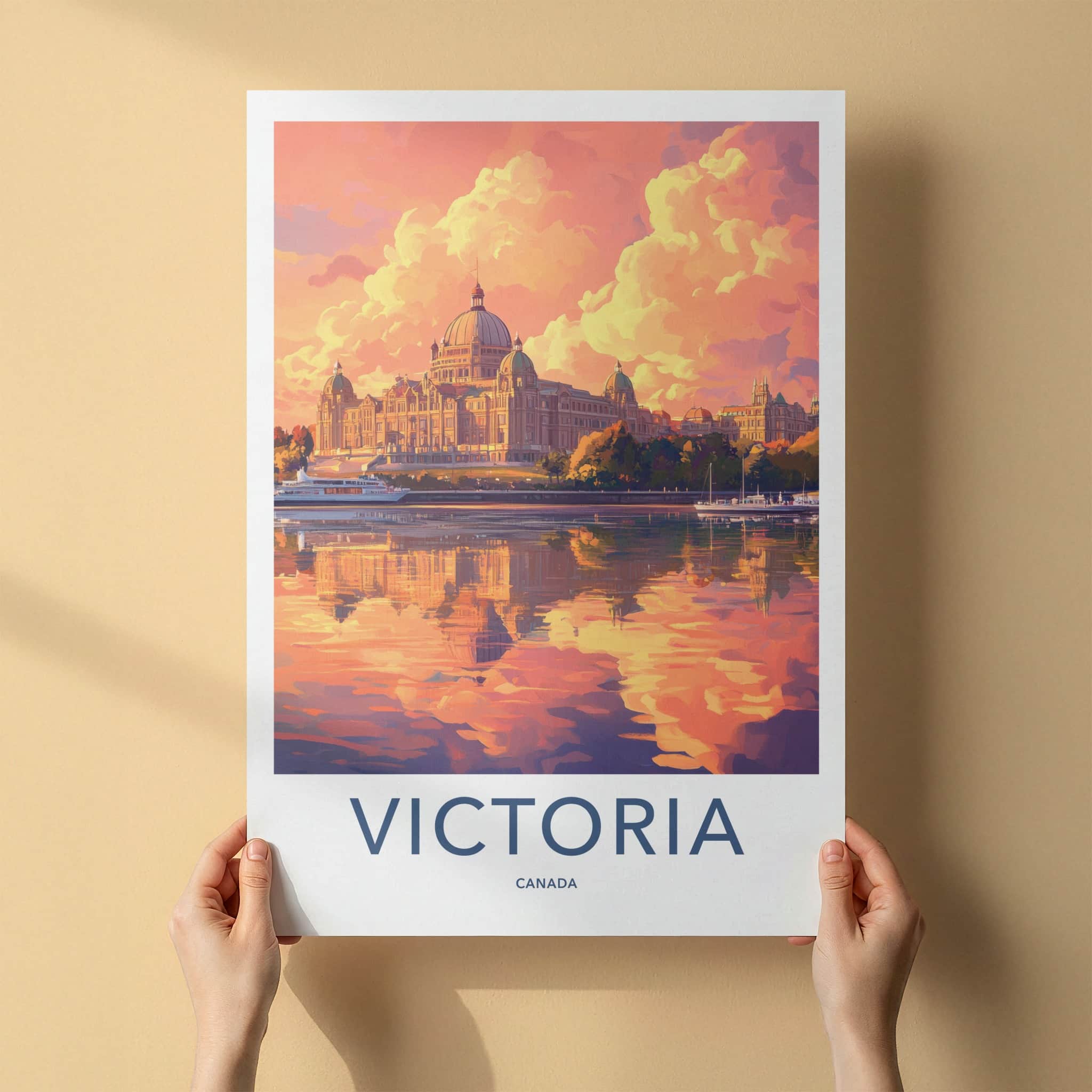Victoria Poster - Canada Travel Art - Golden Hour Reflection Home Decor