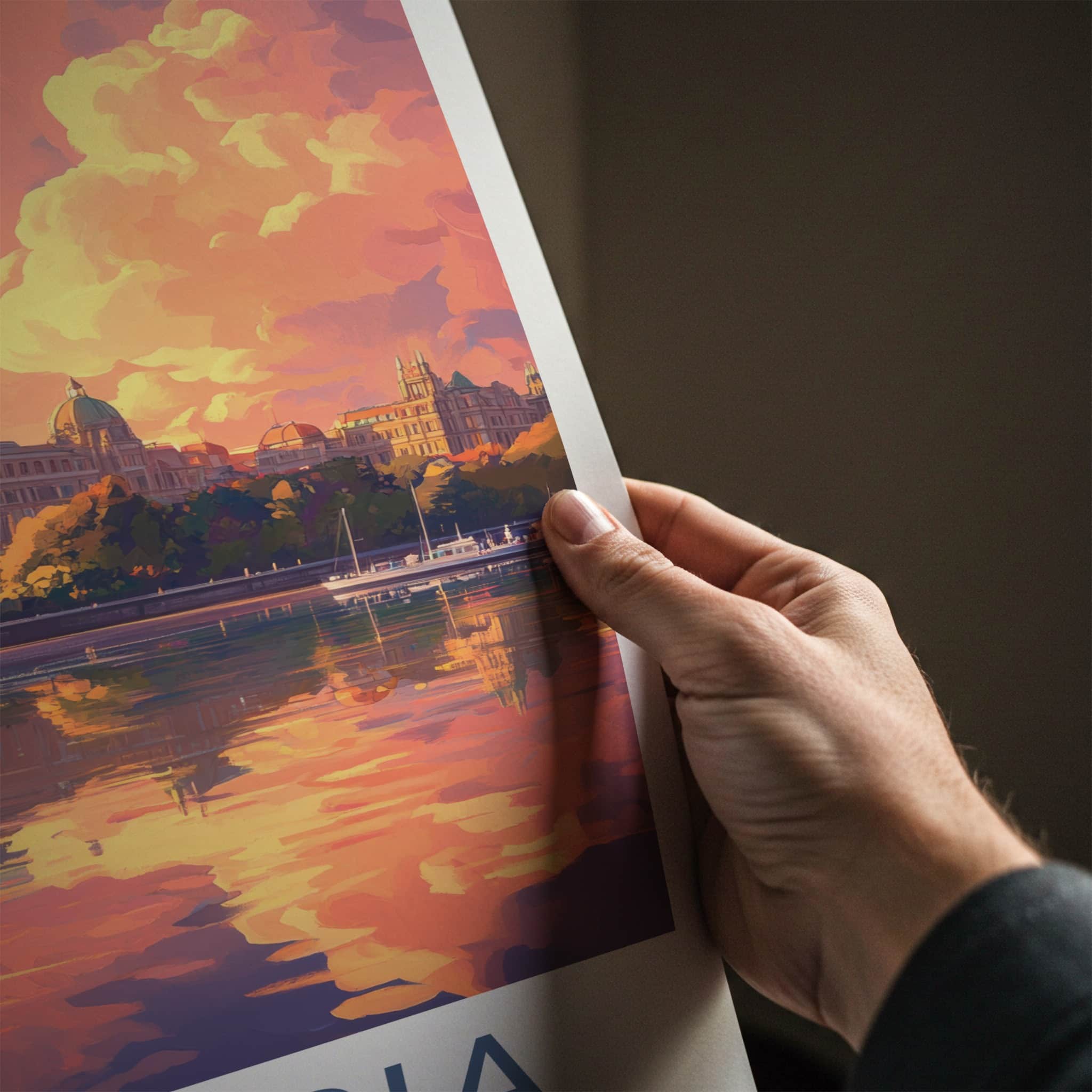 Victoria Poster - Canada Travel Art - Golden Hour Reflection Home Decor