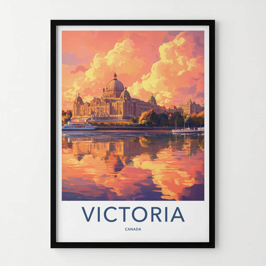 Victoria Poster - Canada Travel Art - Golden Hour Reflection Home Decor