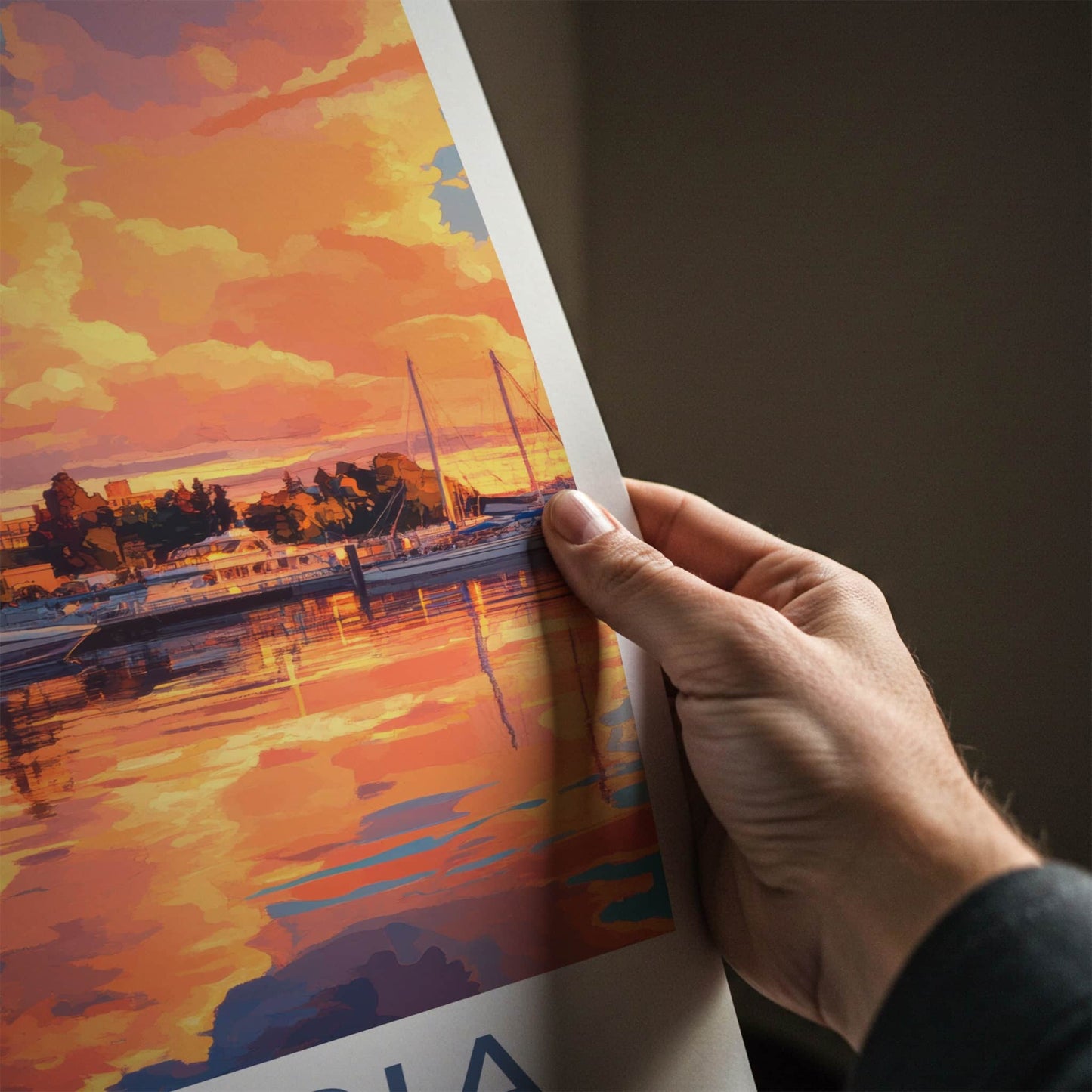 Victoria Poster - Canada Travel Art - Harbor Sunset Reflection Home Decor