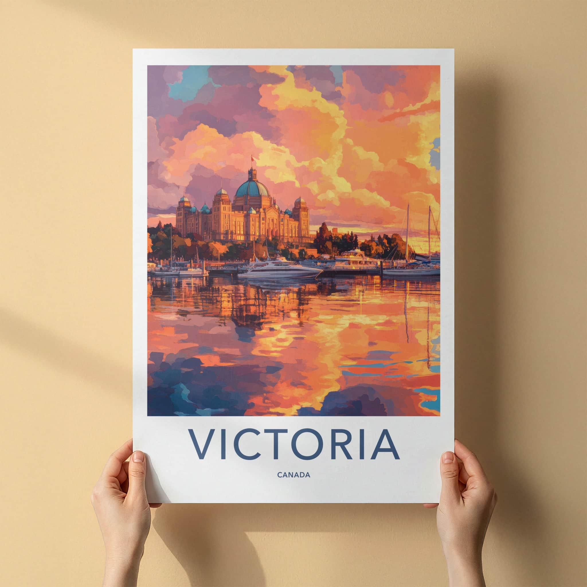 Victoria Poster - Canada Travel Art - Harbor Sunset Reflection Home Decor