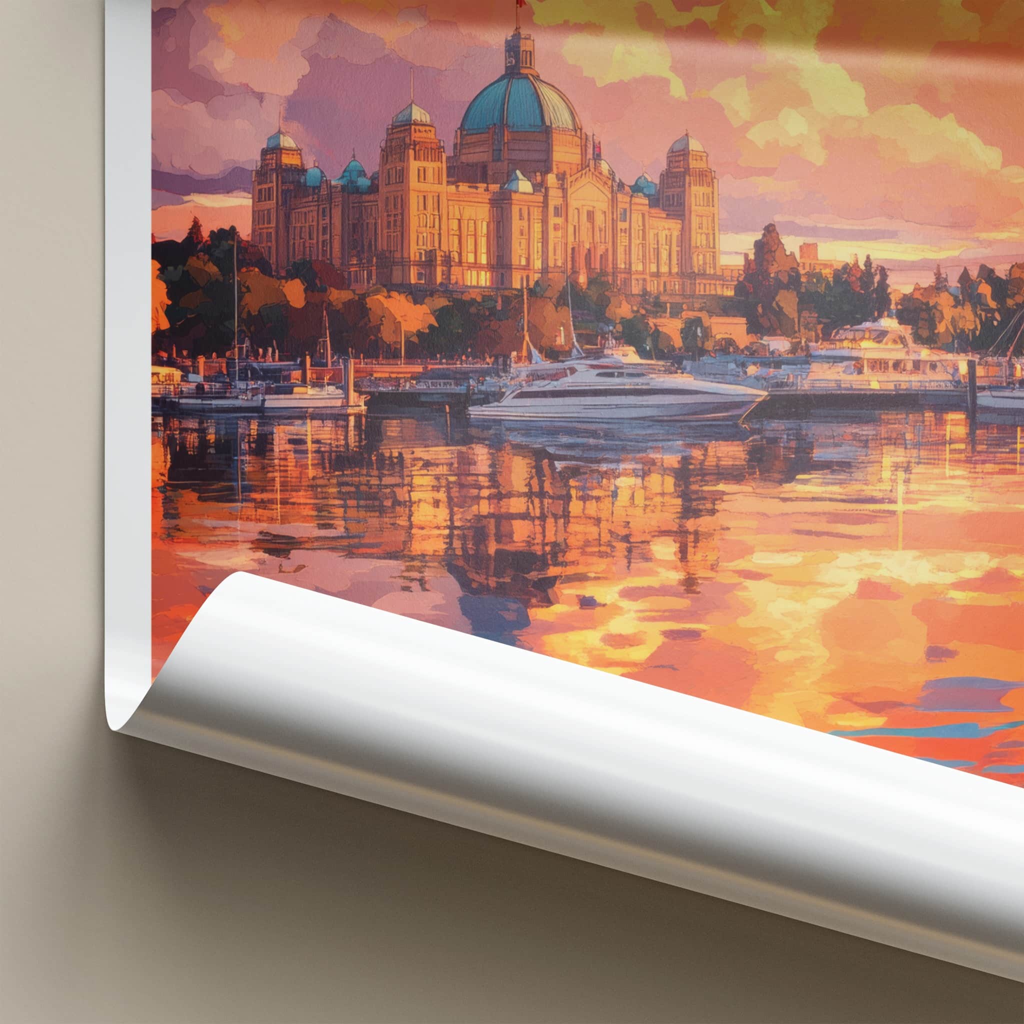 Victoria Poster - Canada Travel Art - Harbor Sunset Reflection Home Decor