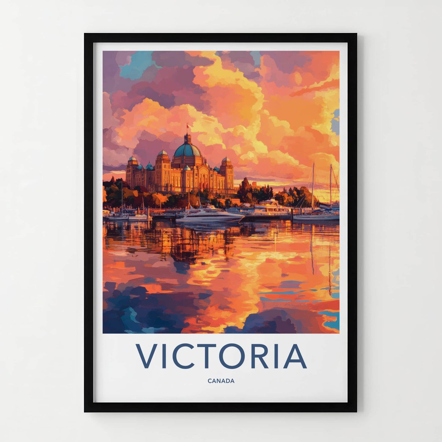 Victoria Poster - Canada Travel Art - Harbor Sunset Reflection Home Decor