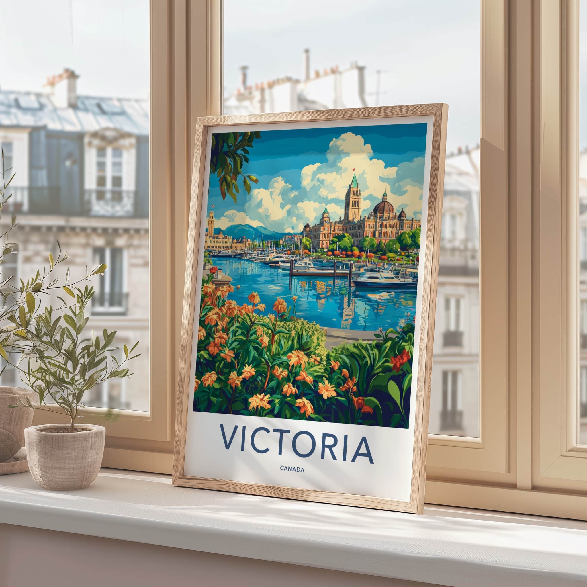 Victoria Poster - Canada Travel Art - Vibrant Harbor Panorama Home Decor