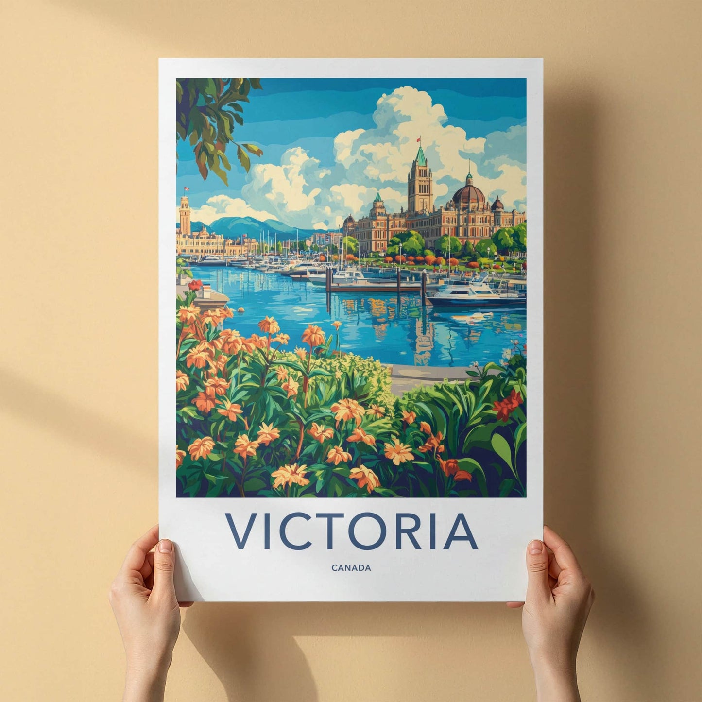 Victoria Poster - Canada Travel Art - Vibrant Harbor Panorama Home Decor
