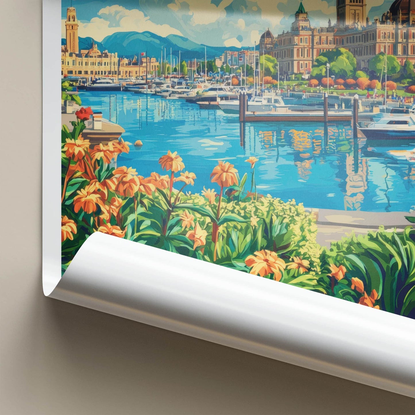 Victoria Poster - Canada Travel Art - Vibrant Harbor Panorama Home Decor