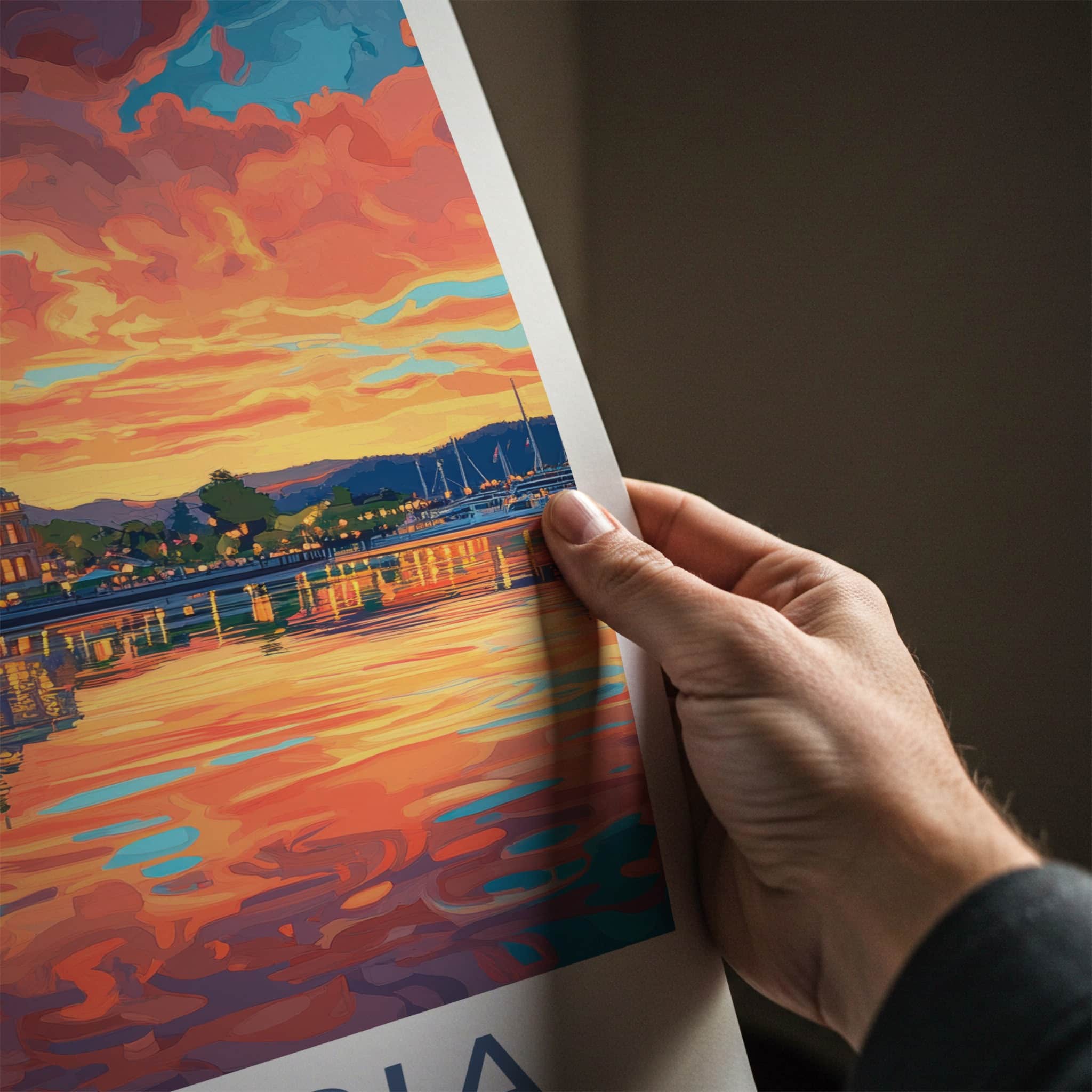 Victoria Poster - Canada Travel Art - Waterfront sunset glow Home Decor