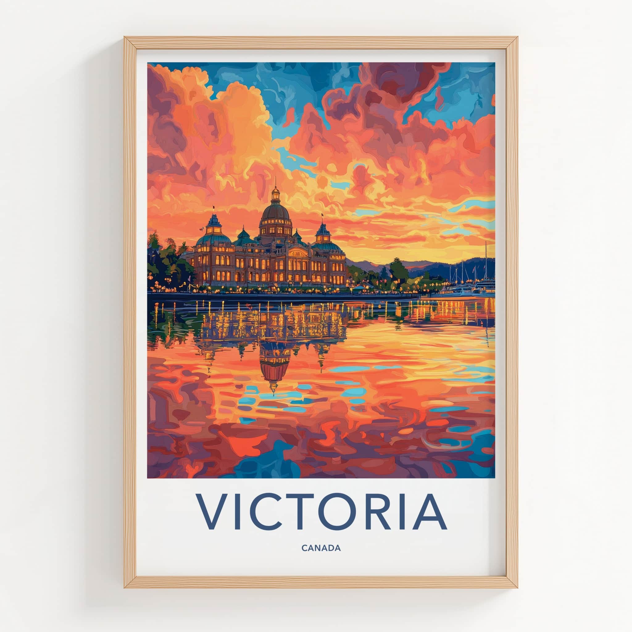Victoria Poster - Canada Travel Art - Waterfront sunset glow Home Decor