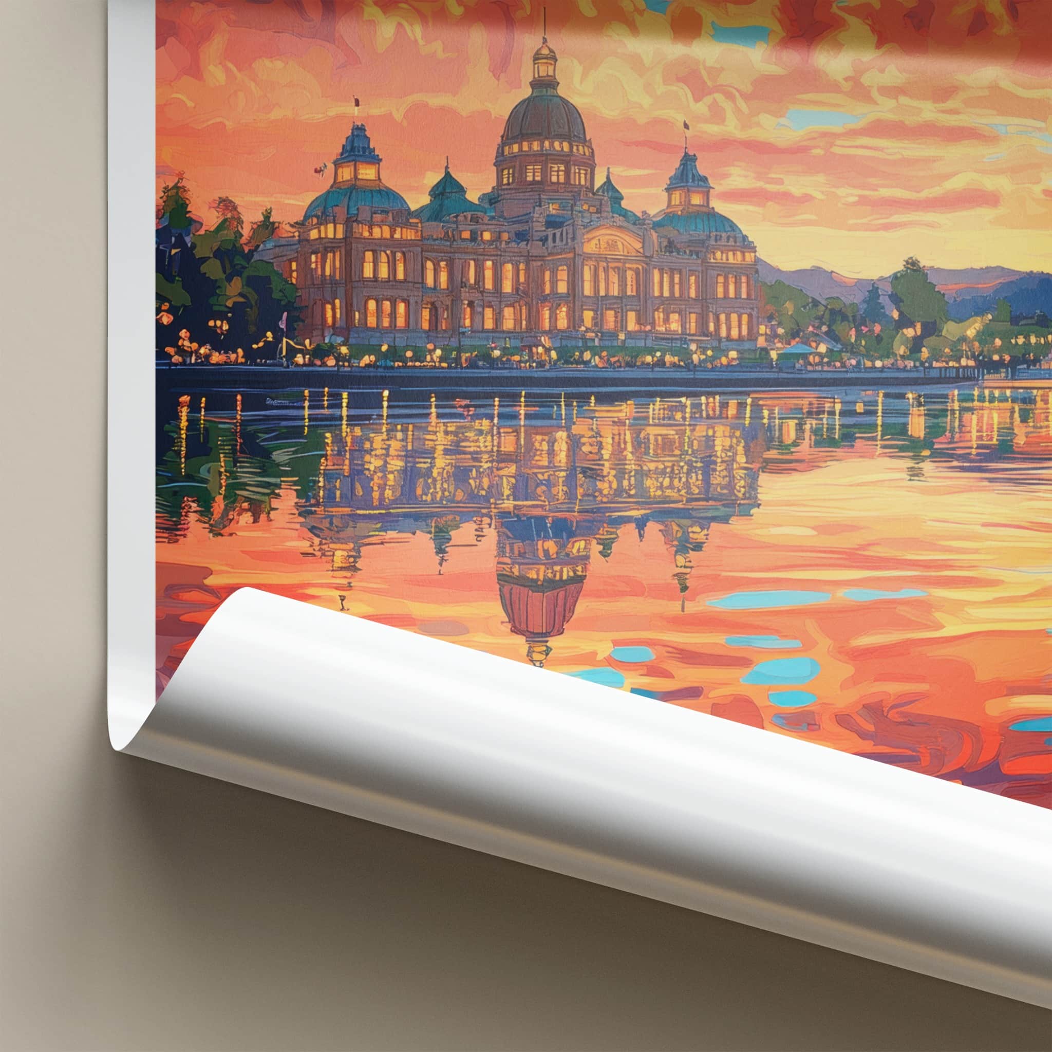 Victoria Poster - Canada Travel Art - Waterfront sunset glow Home Decor