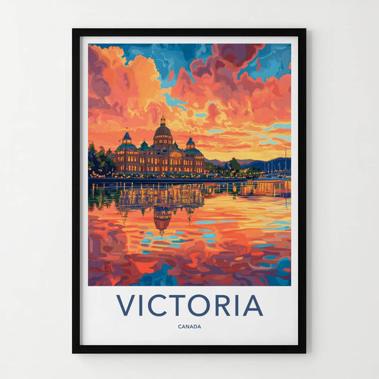 Victoria Poster - Canada Travel Art - Waterfront sunset glow Home Decor