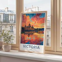 Victoria Poster - Canada Travel Art - Waterfront sunset glow Home Decor