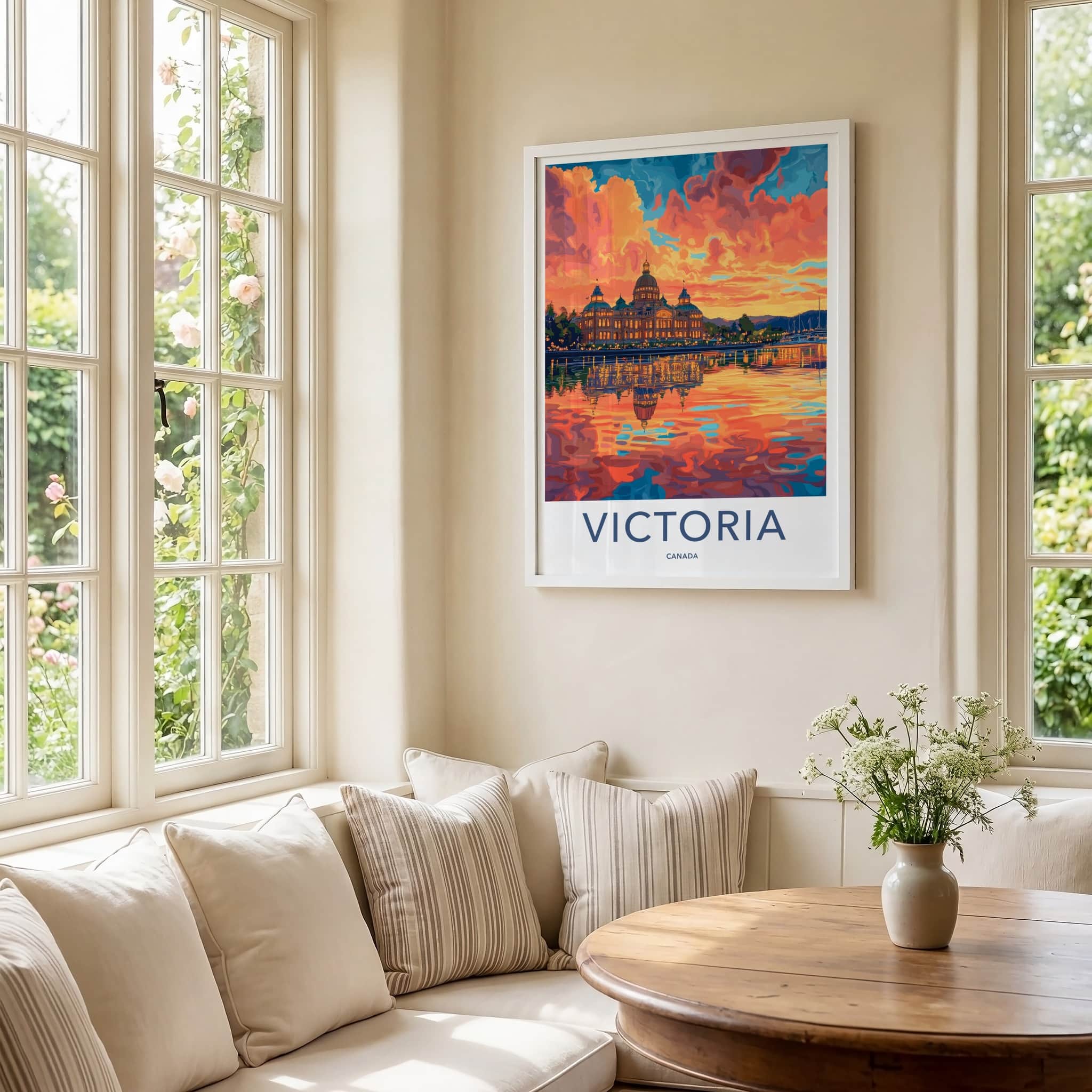 Victoria Poster - Canada Travel Art - Waterfront sunset glow Home Decor