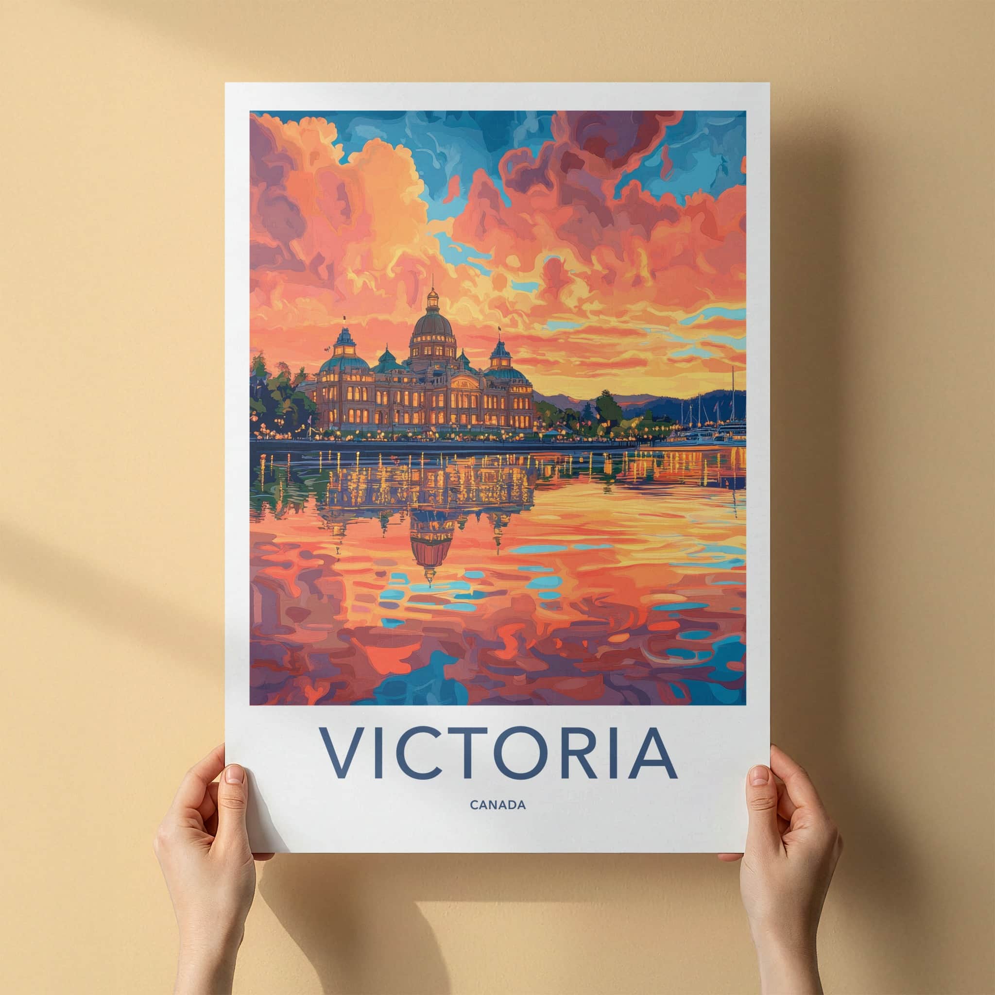 Victoria Poster - Canada Travel Art - Waterfront sunset glow Home Decor