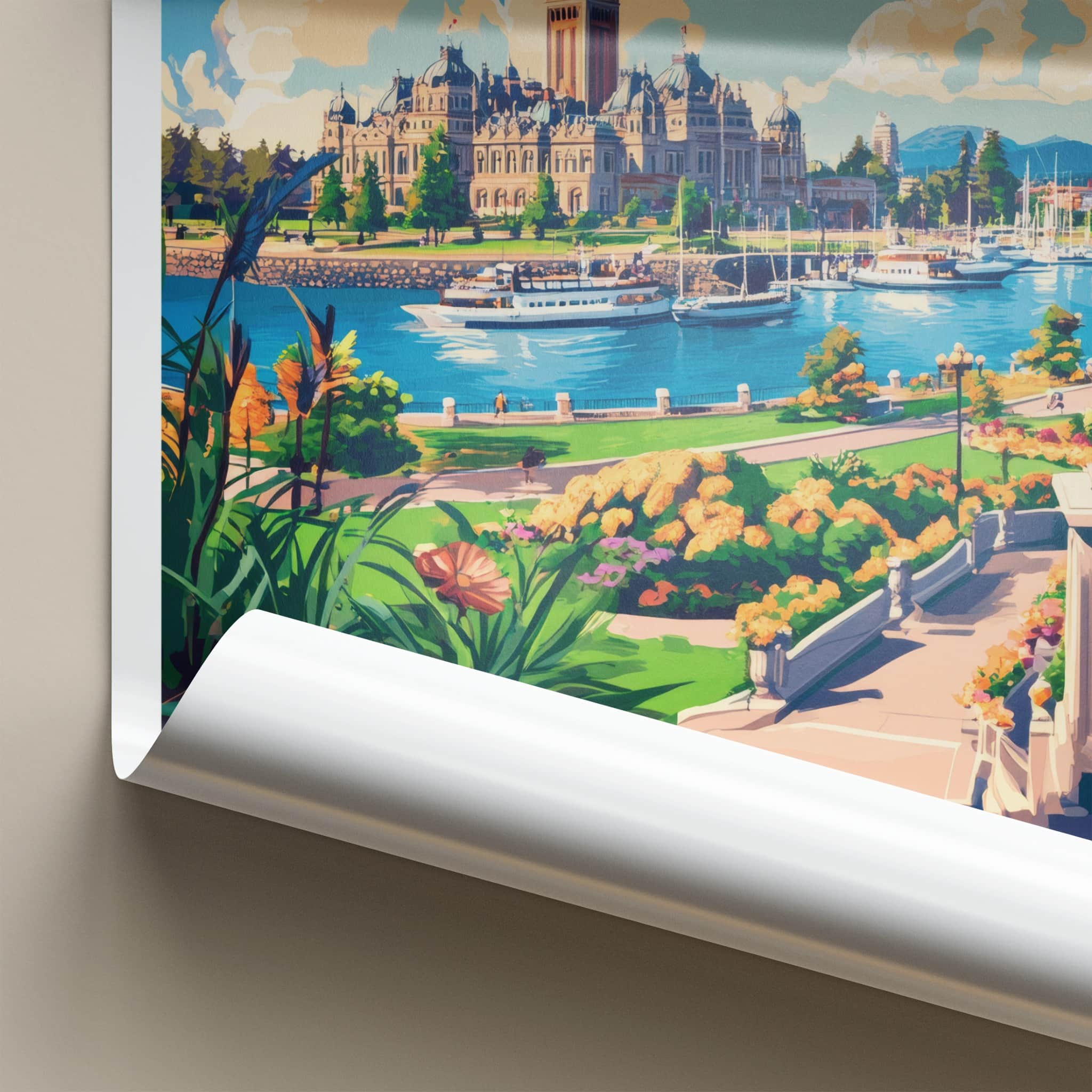 Victoria Poster - Canada Wall Art - Parliament Harbor Gardens Home Decor
