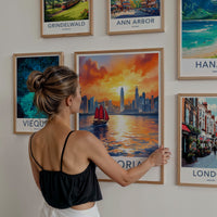 Victoria Poster - Hong Kong Framed Art - Red Sail Sunset Home Decor
